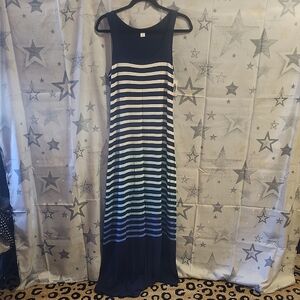 Old Navy Navy and White Striped Maxi Dress